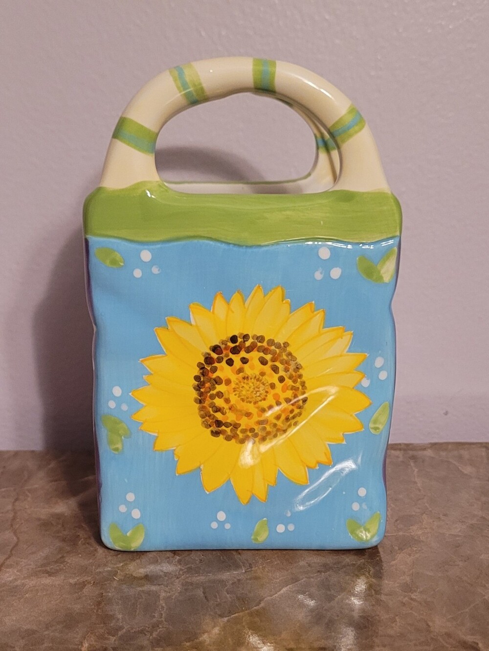 Vintage Ceramic Sunflower Handbag Vase/ Planter- Cottagecore Decor